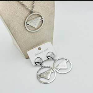 Silver Geometric Pendant Jewelry Set