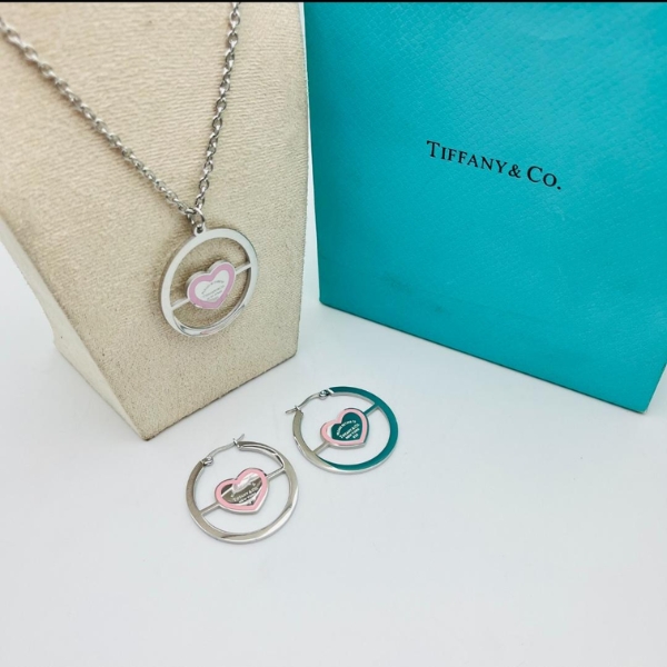 Silver Heart Charm Jewelry Set