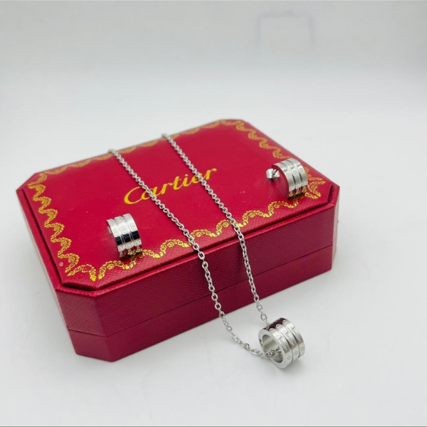 Silver Barrel Pendant Jewelry Set